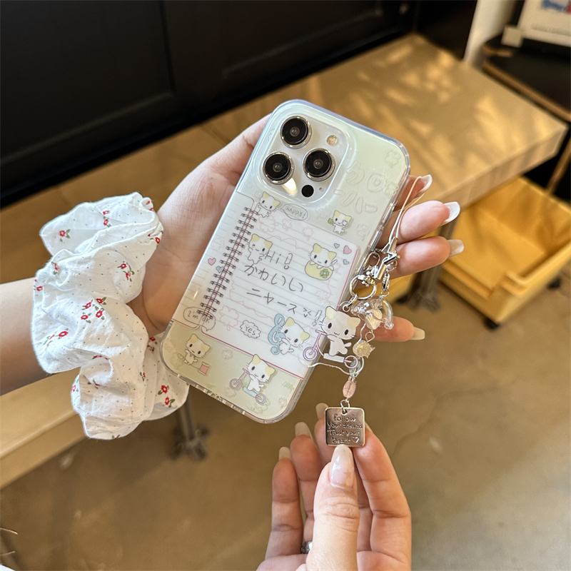 韩风ins可爱少女心卡通信封笔记本手账棉花糖猫咪手链16promax适用iphone15pro双层印花14手机壳苹果13防摔女