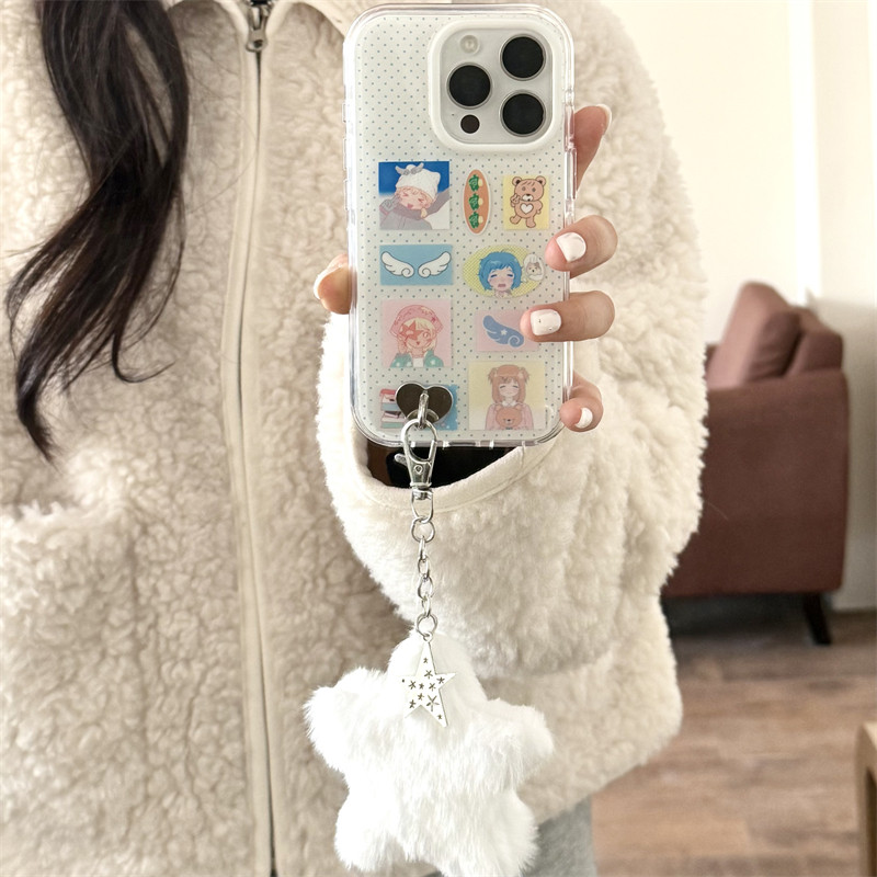韩风ins可爱小清新盐系手账卡通贴纸毛绒星星吊坠17promax适用iphone16pro双层15手机壳苹果14硬壳13防摔少女,3C数码配件,手机保护套/壳,淘宝优惠券,粉丝福利购,淘宝优惠卷