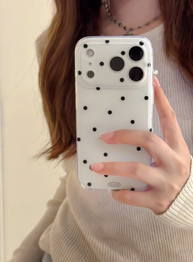 秋冬ins简约小清新百搭黑色波点17promax适用iphone15plus双层米白14手机壳13苹果16pro硬壳防摔12少女心11