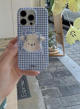韩风ins甜美温柔可爱生日蛋糕支架15promax适用iPhone14苹果13pro全包软壳12蓝色格纹11手机壳保护套防摔女款