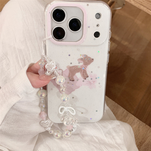 韩风古早甜酷奶萌可爱少女细闪星星小兔小鹿手链17promax适用iphone16pro圆边双层15手机壳14苹果13硬壳卡通