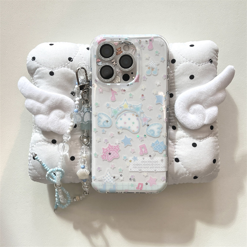 韩国ins小众创意翅膀五角星脚印音符手链吊坠卡通少女16promax适用iphone15pro圆边双层闪粉14手机壳苹果13女