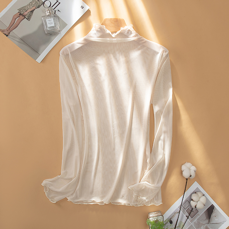 长袖薄款纯色网纱女单层