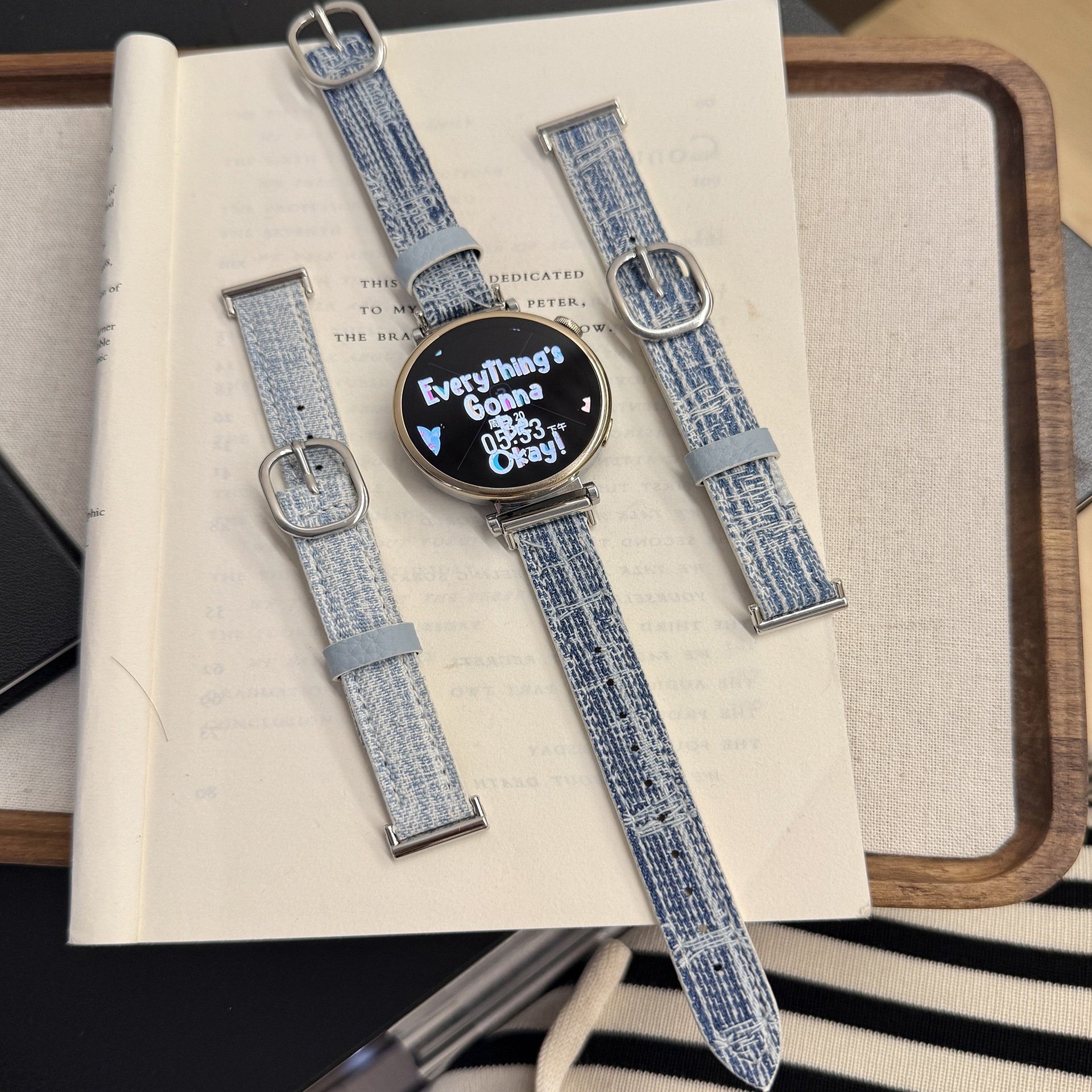 适用华为手表GT6/5牛仔细款表带