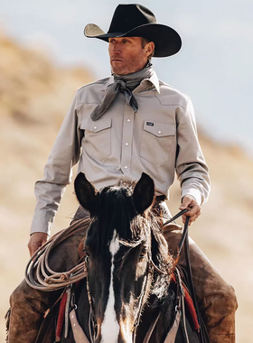 Wrangler威格衬衫黄石同款合身长袖工装西部牛仔风男士纯棉7.2oz