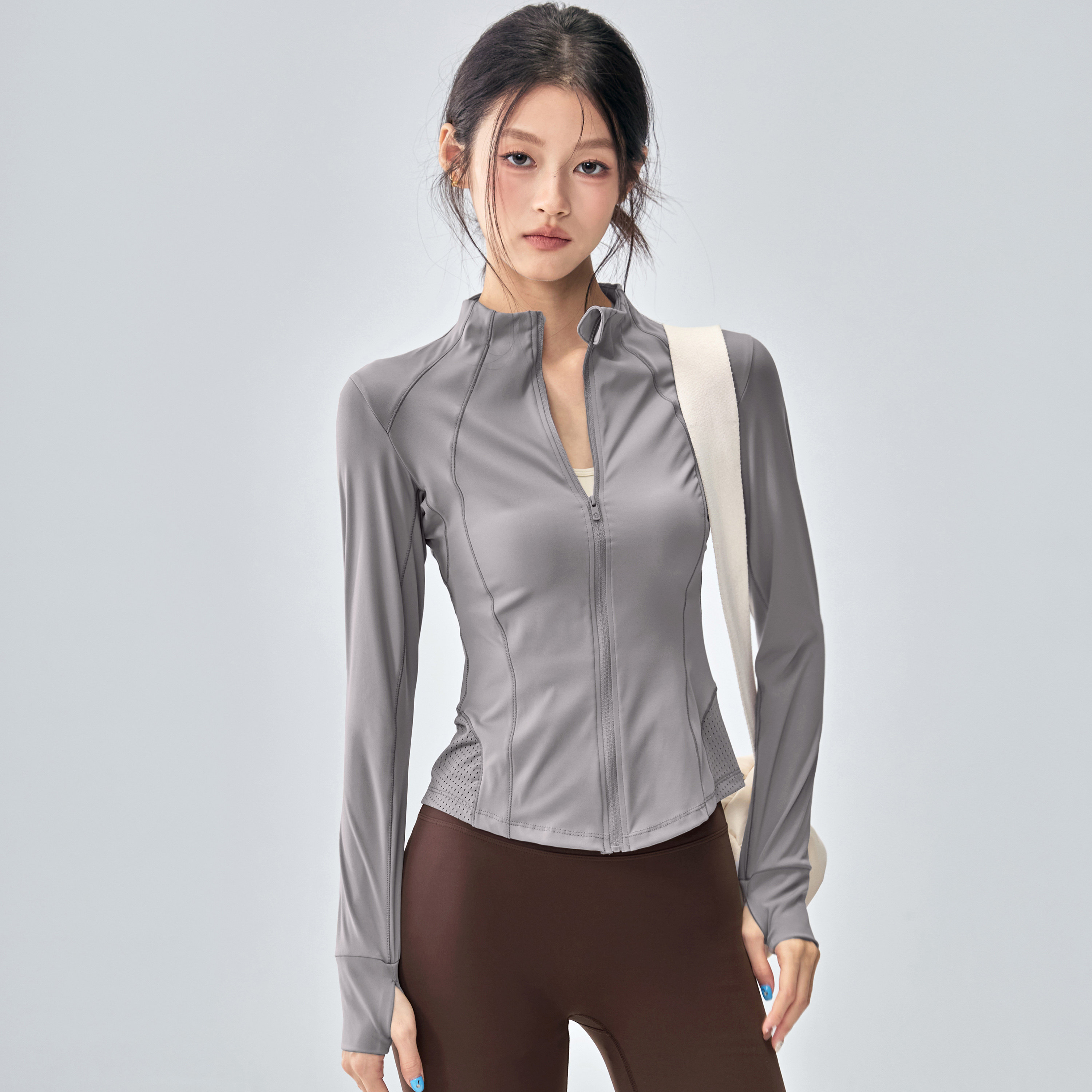 健身女孩立领瑜伽服外套修身显瘦普拉提训练长袖速干运动上衣秋冬
