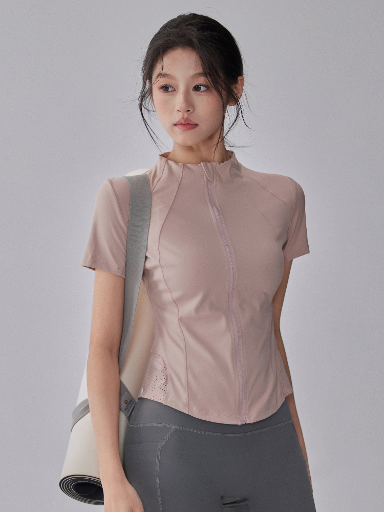 Fitness Girl Zipper Yoga Wear Short-Sleeved silm Slimming Look Quick-Drying Running T-Shirt Breathable Thin Sports Tops Summer
