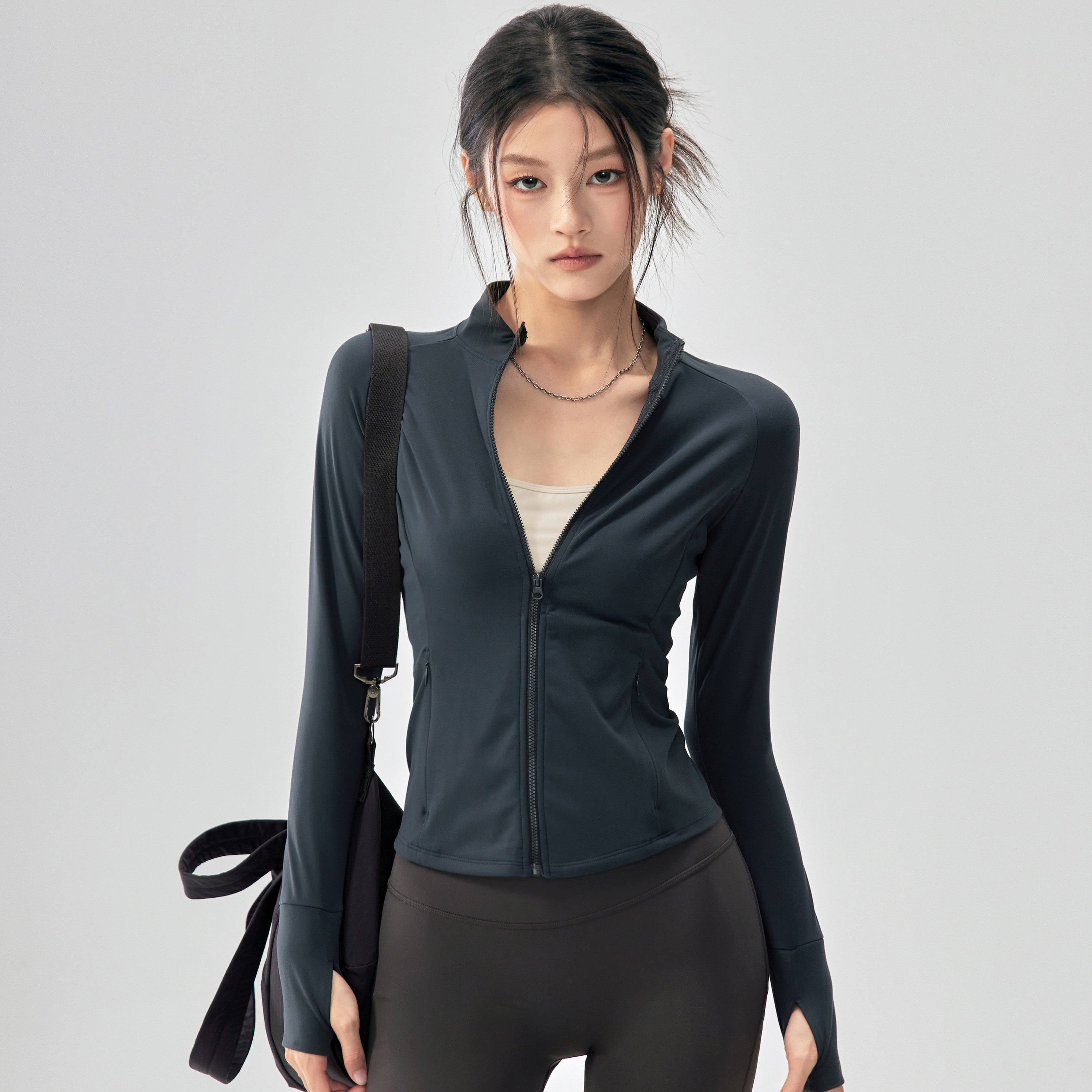 健身女孩立领瑜伽服外套秋修身拉链运动上衣显瘦普拉提跑步长袖新