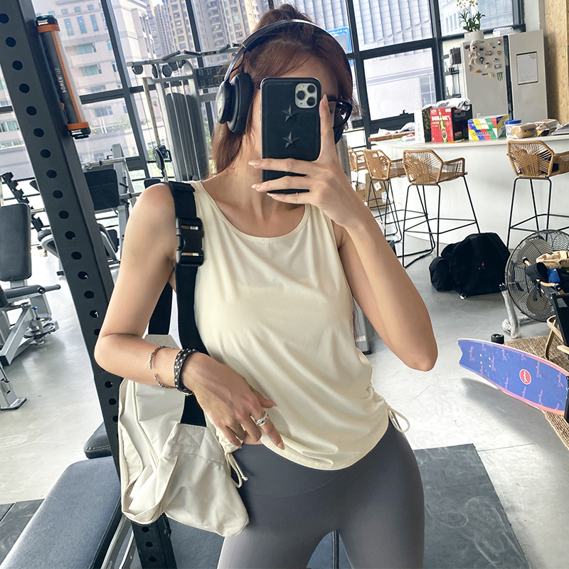 健身女孩无袖宽松抽绳显瘦背心