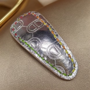 真皮手缝线DIY真皮皮质高贵侧边发夹百搭新款碎银色发夹