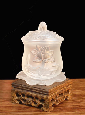 玻璃莲花圣水杯净水杯供水杯家用室内供佛杯佛前供杯观音水杯佛杯