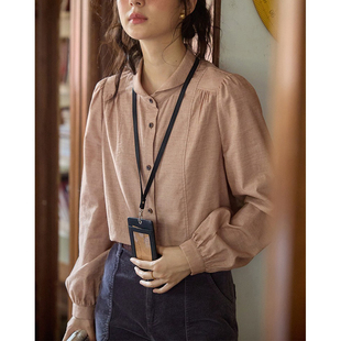 衬衫 复古翻领泡泡袖 法式 衬衣上衣 2025新款 长袖 女秋季 solighter
