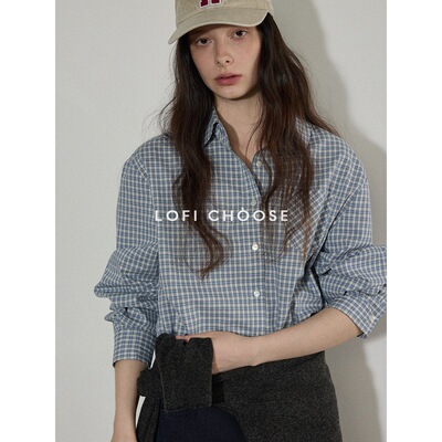 Lofi choose 百搭简约撞色格子长袖衬衫女春季新款设计感上衣