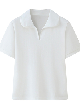 VEGA CHANG短袖T恤女2025年夏新款纯色翻领修身休闲百搭正肩上衣