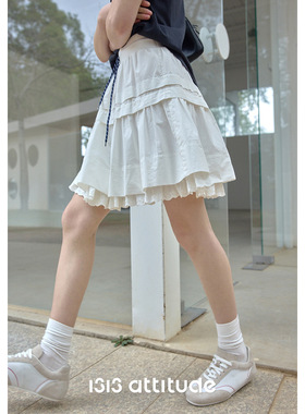 1313白月光活力A字层次花边莫代尔小白裙夏日女抽绳半身裙短裙