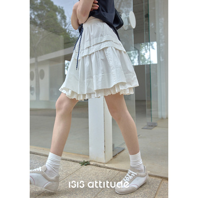 A字小白裙夏日女抽绳半身裙短裙