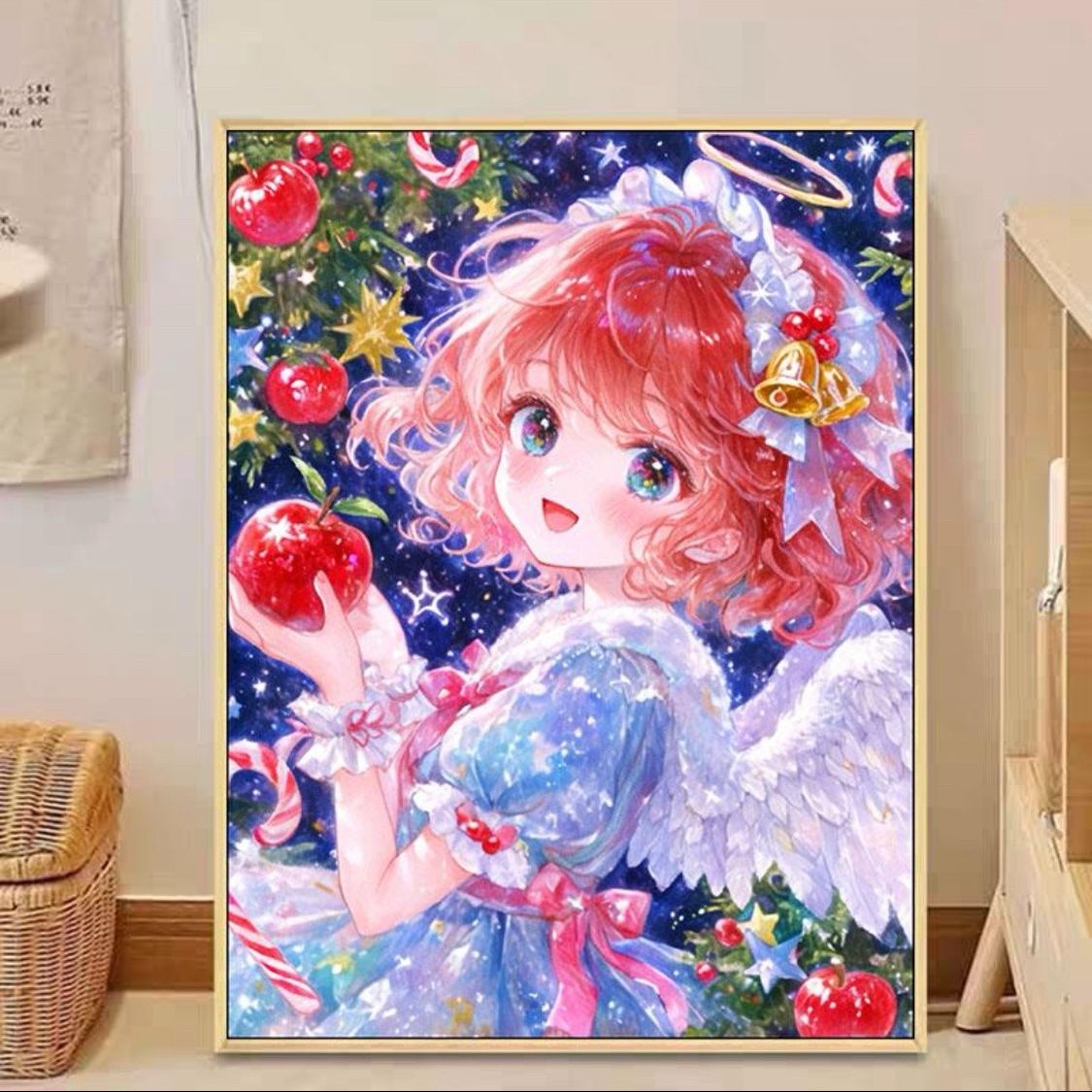 带框钻石画满钻魔方钻手工贴钻绣卧室治愈系卡通苹果天使女孩新款