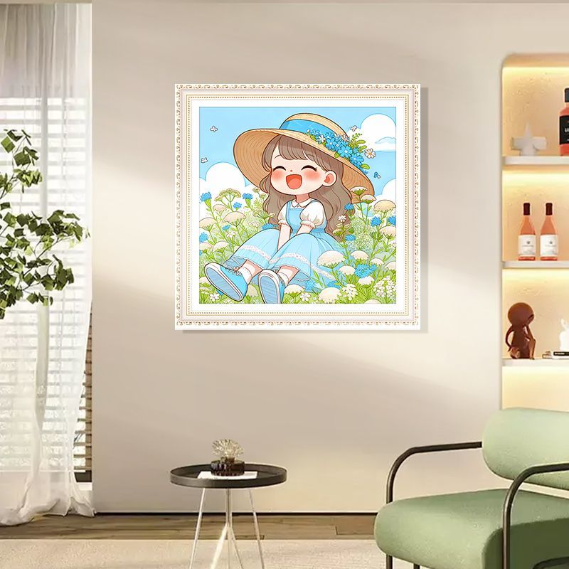 带框钻石画满钻圆钻方钻儿童手工贴钻绣卧室小幅卡通可爱女孩新款