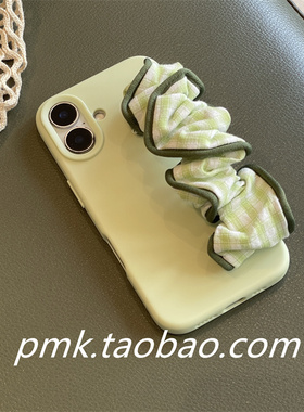 小清新简约绿色小格纹手腕带适用于iPhone15手机壳苹果16promax弹力14pro防摔13promax新款女12pro手拎11