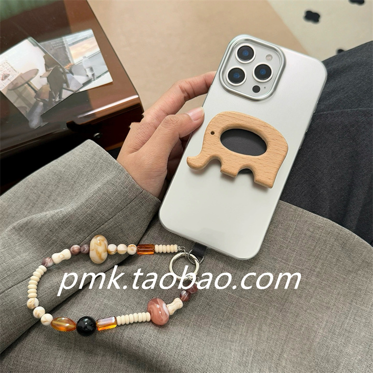 ins小众复古创意大象支架适用iPhone16promax苹果15pro电镀银色手机壳14promax新款13/12纯色串珠链条少女