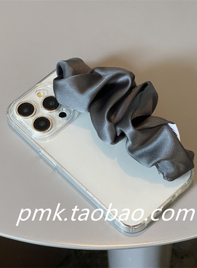 简约高级小众深灰色弹力丝巾手腕带16适用13苹果15promax手机壳iphone14pro时尚防摔透明12pro手拎11保护套xs