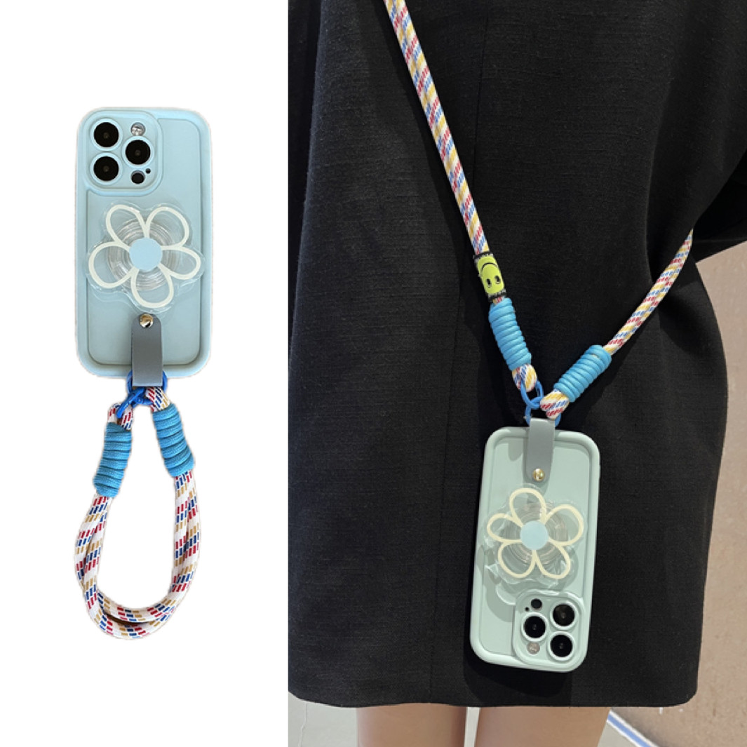 纯色磨砂软壳蓝花朵支架15手机壳