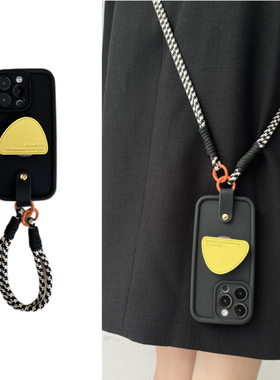 奶黄色半圆支架磨砂早秋适用iPhone15手机壳16/13Pr斜跨手提绳o硅胶软12Promax/14Pro个性11/12Promax少女心x