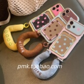 挂钩双耳哈哈镜面波点卡包手腕带充棉15适用17pro苹果17ProMax手机壳iPhone14软13新16Promax保护套13便捷式