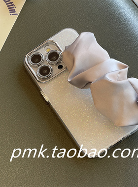高级ins风少女白色细闪丝巾腕带适用苹果16promax手机壳iphone14全包12pro弹力15小众13promax保护套手提手拎