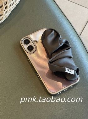 高级感小众镭射深灰色弹力丝巾手腕带16适用17苹果15promax手机壳iphone14promax时尚13pro便捷手拎保护套