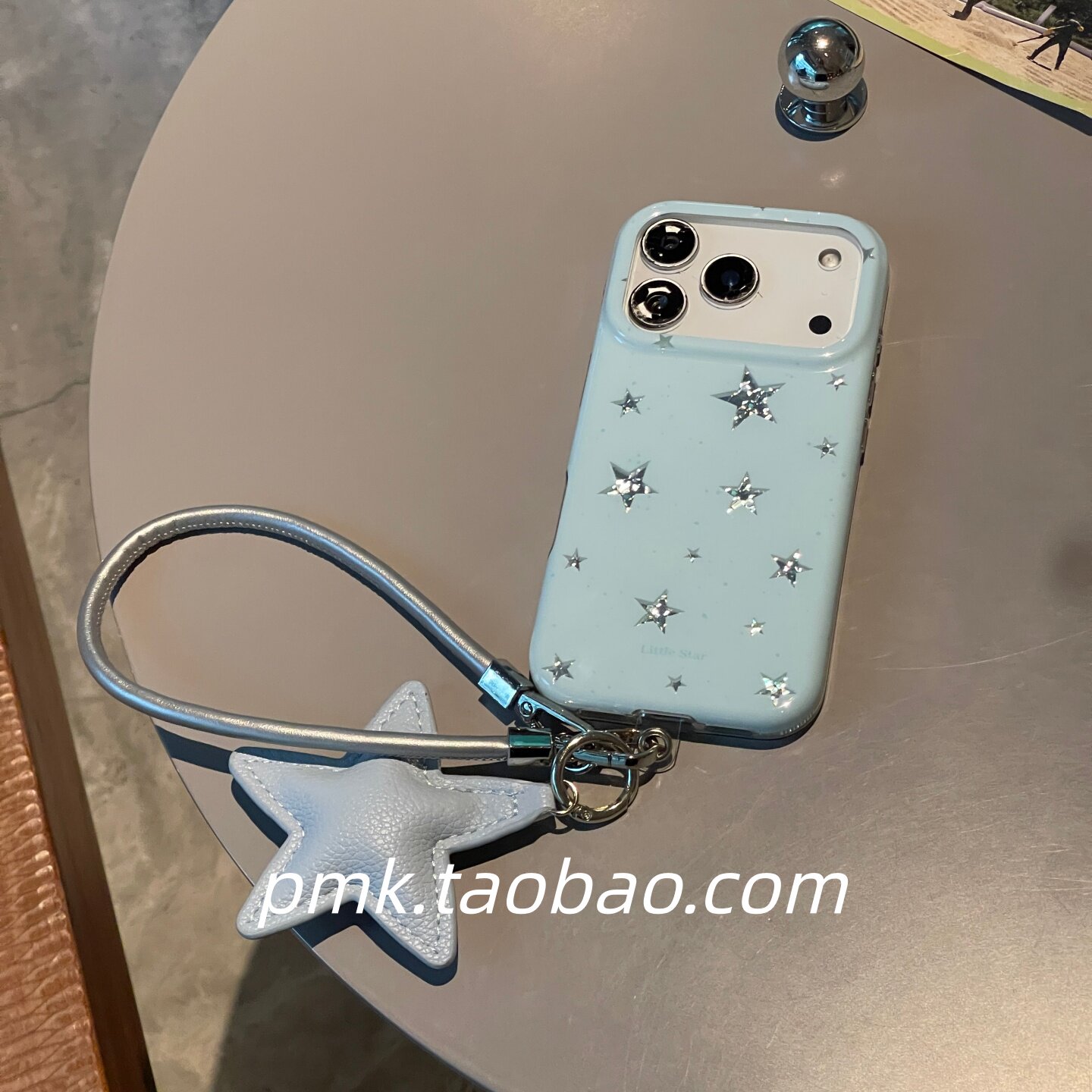 小众ins蓝银色星星手皮绳手腕带挂饰五角星适用iPhone16promax苹果17pro手机壳13/14pro亮面15便捷手拎手提