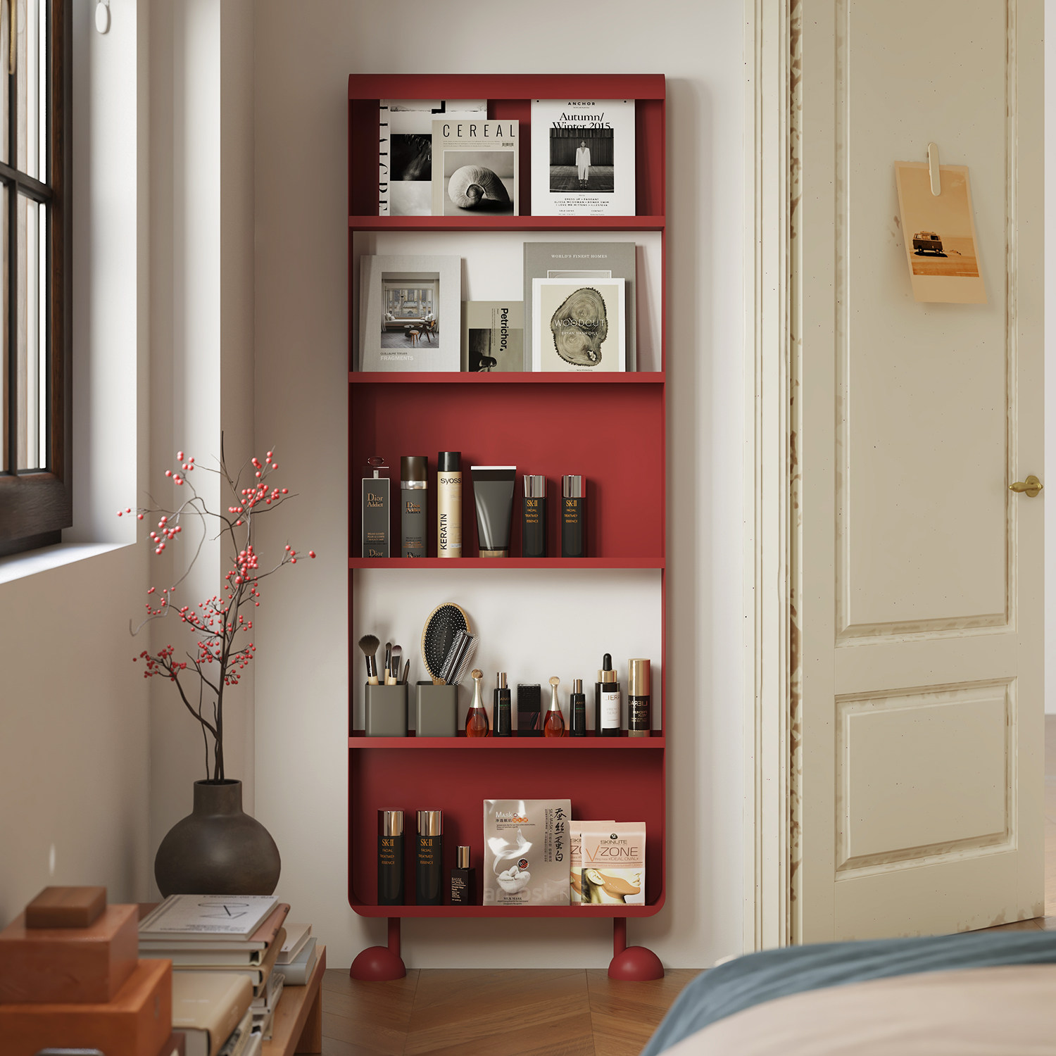 门后超薄书架靠墙收纳柜餐厅卧室落地置物架家用儿童绘本装饰架子