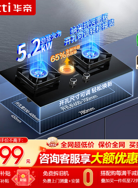 华帝i10071B燃气灶液化气灶5.2kw双灶天然气炉灶液化气一级能效