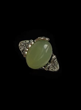 Sage vintage古着Ancient Silver 绿色戒指 古着配饰