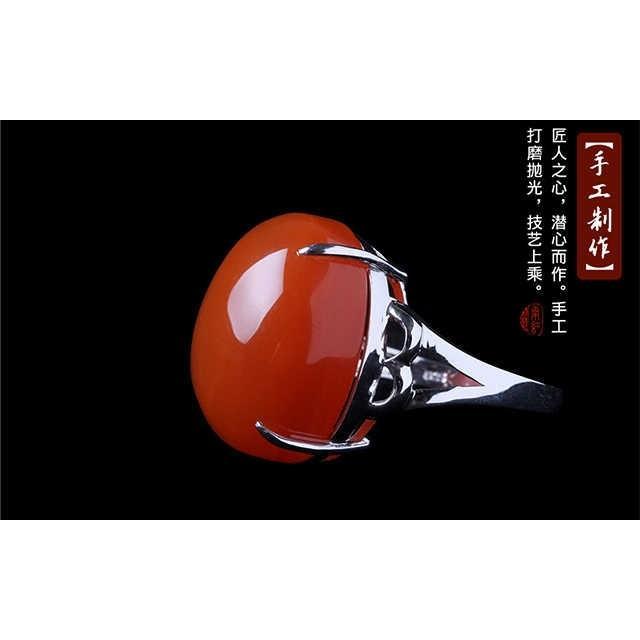天然樱桃红南红戒指正品s925镶嵌水灵红润  送国检证书精美礼盒
