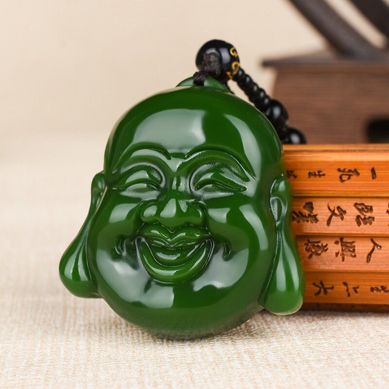 一元拍和田玉笑佛弥勒佛挂件碧玉佛公佛头玉佩佛头像吊坠玉牌