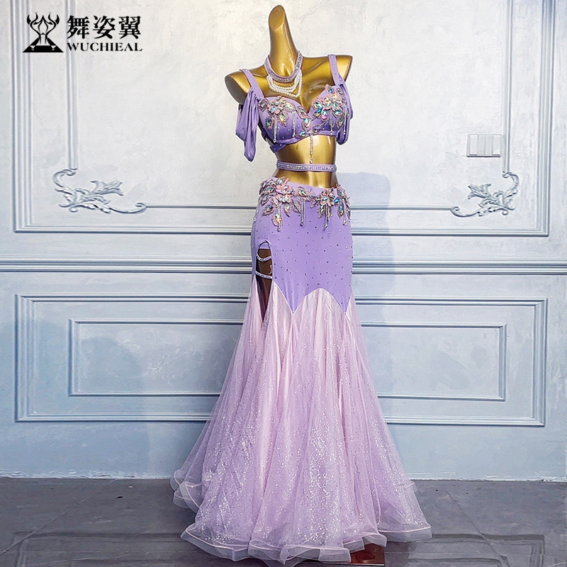 舞姿翼东方舞修身连衣裙肚皮舞服装表演出服女装成人舞蹈服亮片