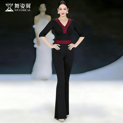 舞姿翼走秀形体仪态显瘦夏季舞蹈服修身套装女装演出服高级感