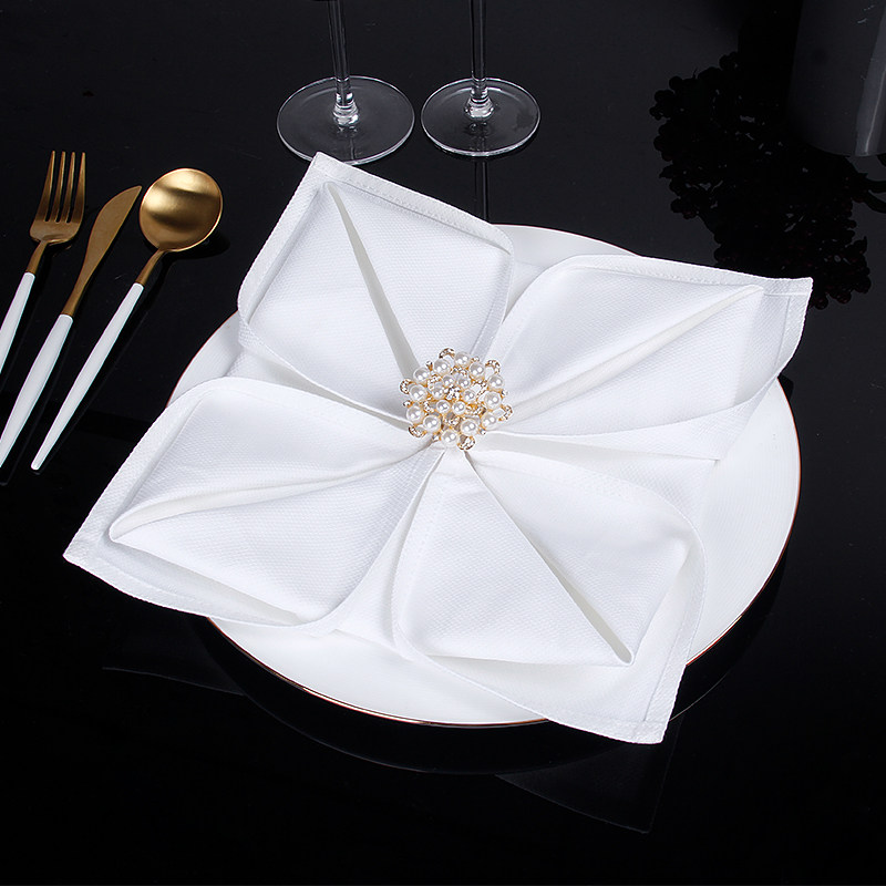 纯棉白色加厚口布环高档餐厅专用家用擦杯餐巾布花折花吸水不掉毛