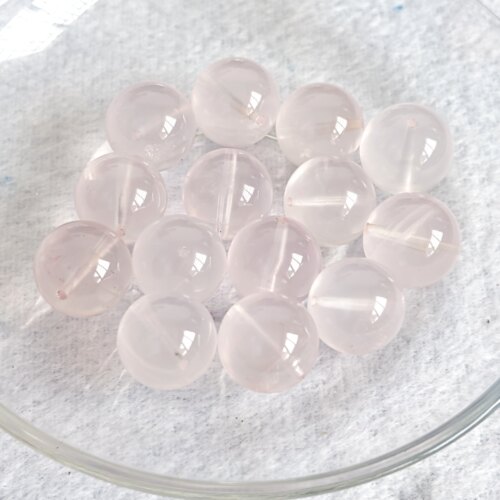 天然粉晶莫桑比克冰透星光粉水晶15mm 散珠圆珠DIY手工单珠配件