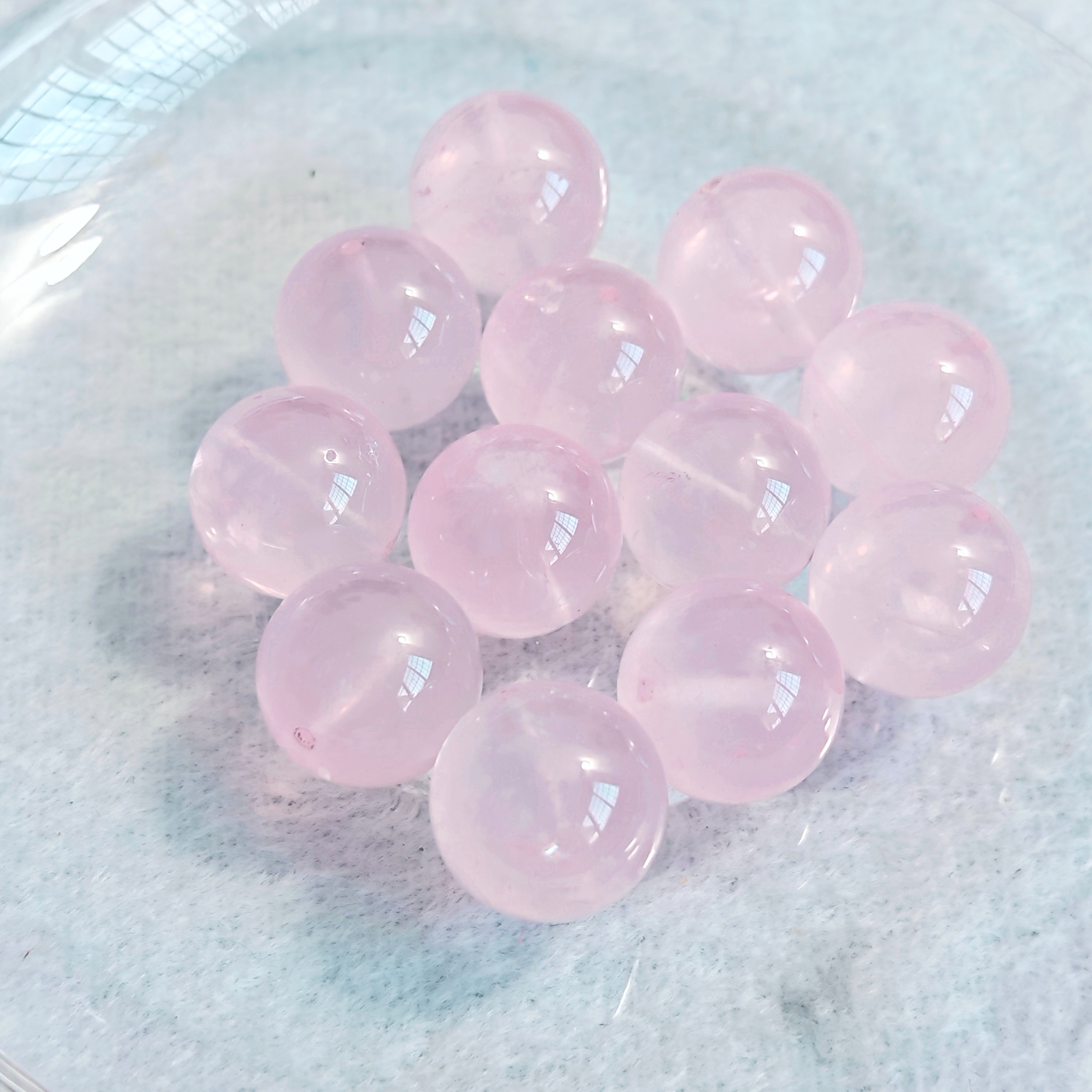 天然粉水晶六芒星光粉晶15mm-16mm圆珠散件手工DIY单珠配件