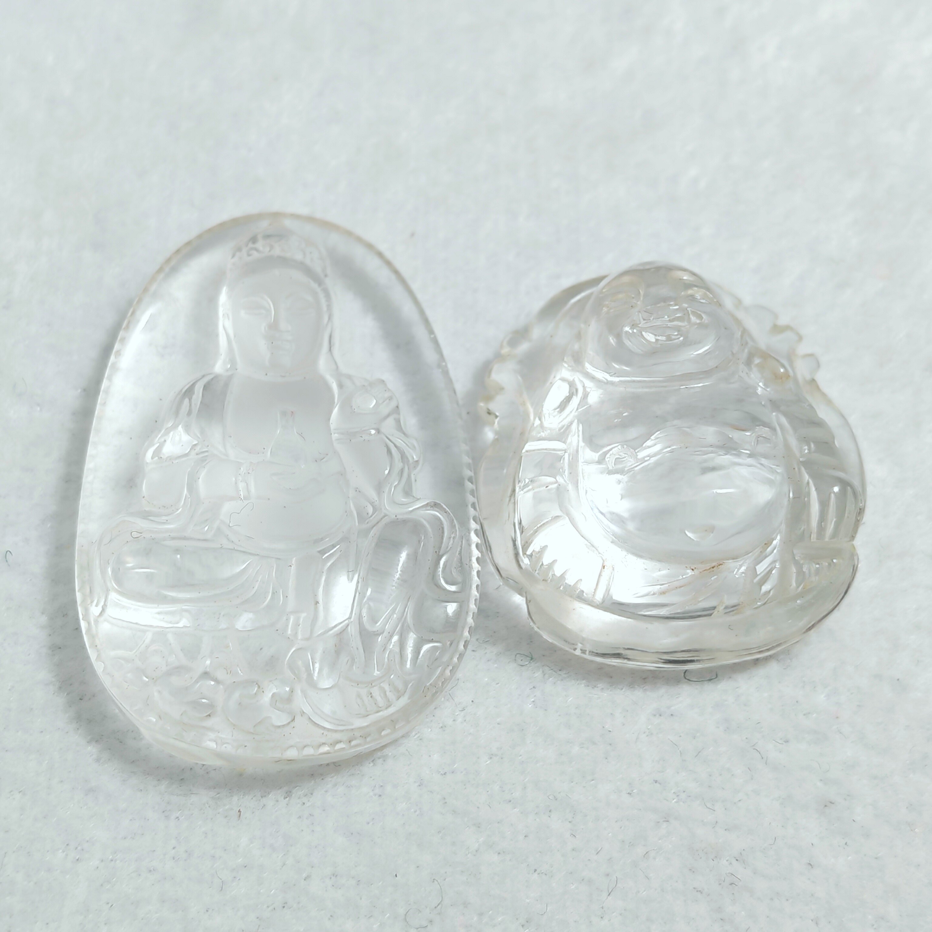 禧芙蓉XFORO白水晶手工雕刻弥勒佛 磨砂宝瓶观音项链吊坠