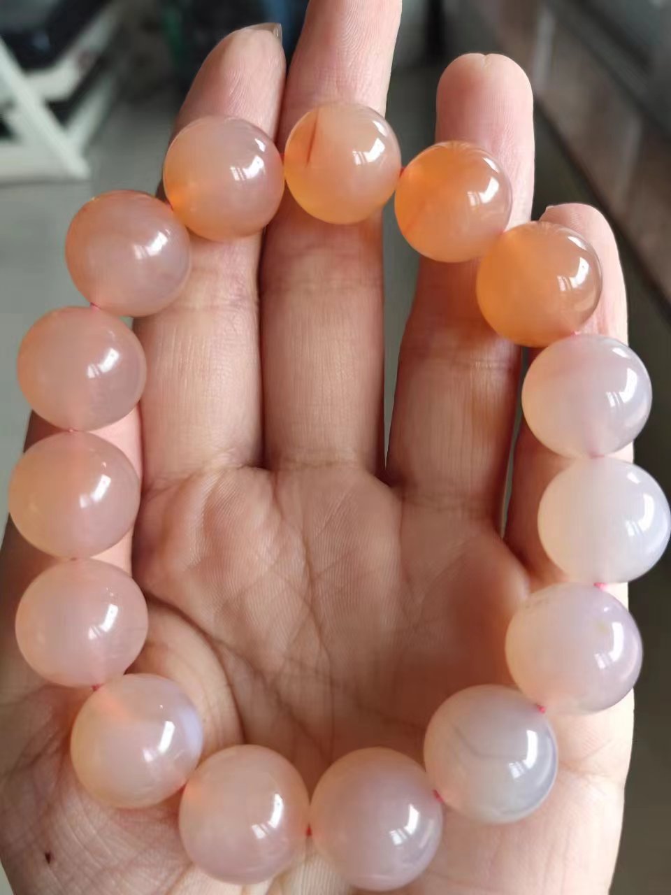 天然盐源玛瑙圆珠手串13mm渐变手链时尚 文雅 手链