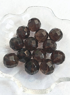 天然茶水晶茶晶浅色烟晶64切面圆珠手工散珠配件单珠