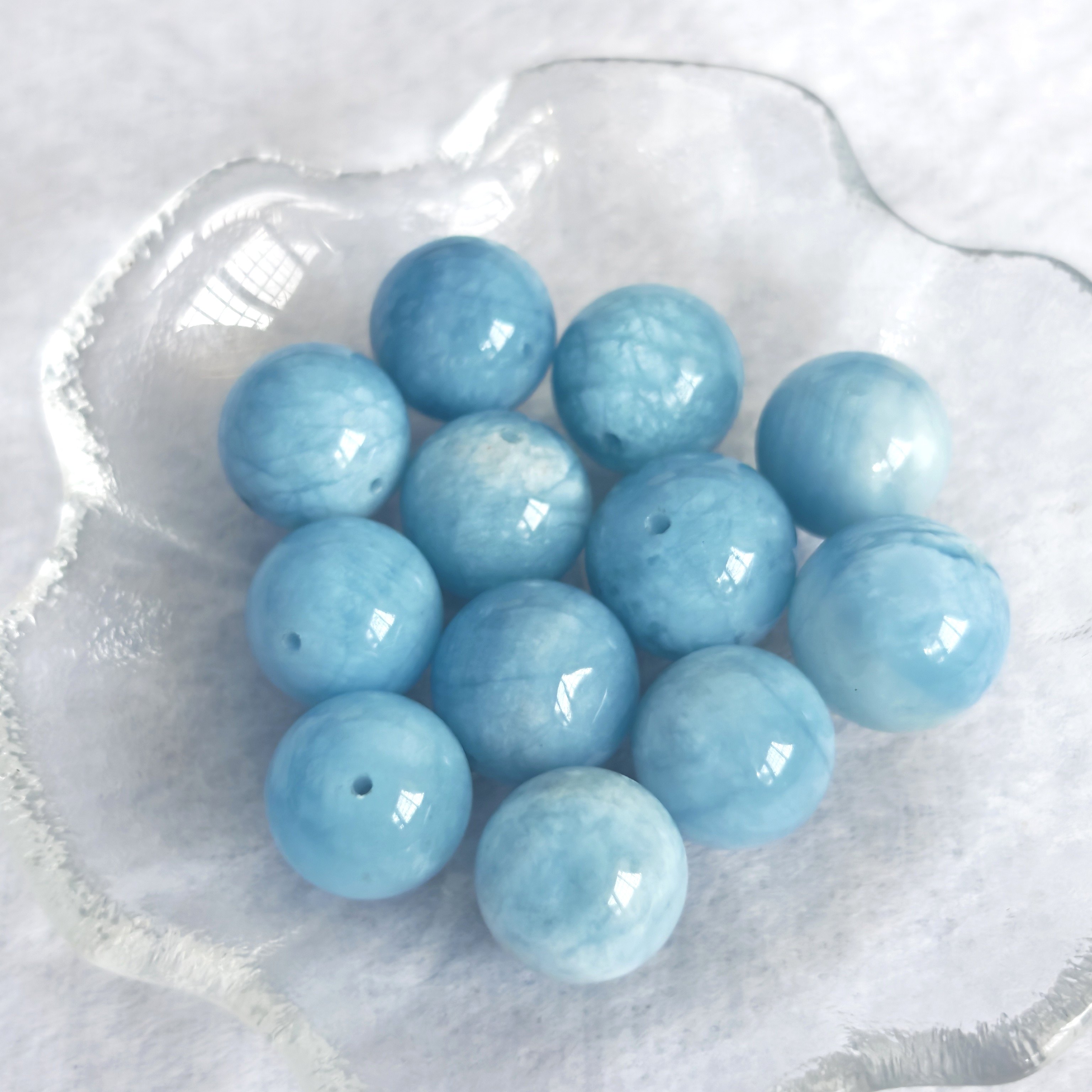夏日蓝海蓝天白云13-15.5mm海蓝宝单珠散珠手工DYI手链项链串珠