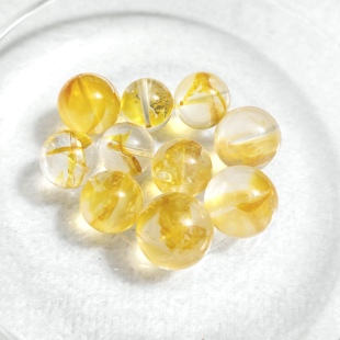 天然冰透黄金胶花黄胶花锦鲤胶花12mm-17mm圆珠单珠串珠DIY配件