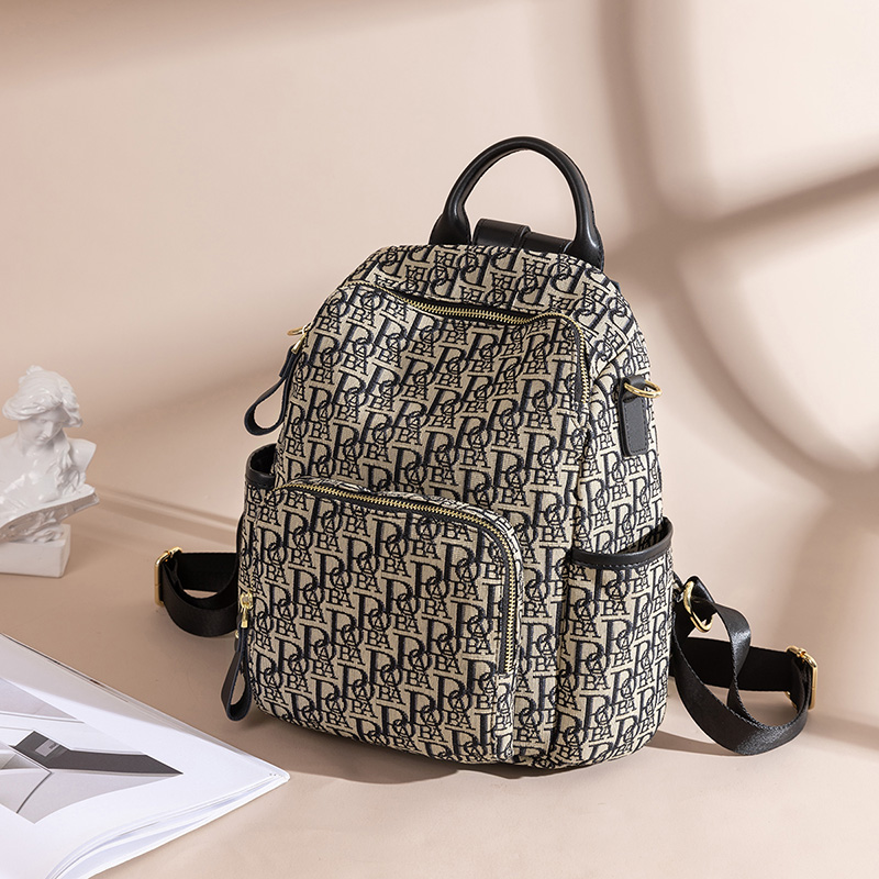 Poaba女双肩包字母老花旅行背包