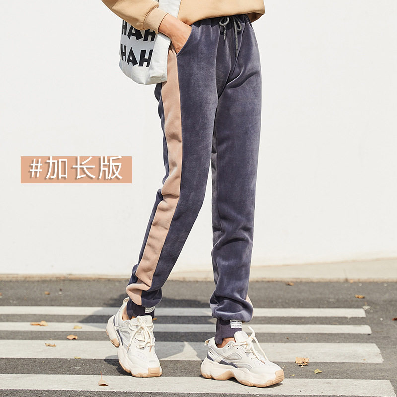 加长加绒加厚保暖金丝绒打底裤女175-190高个子超长休闲运动裤冬
