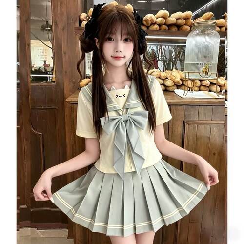 jk制服套装薄荷小猫夏季短袖段琴收腰平价水手服日系学院风校服