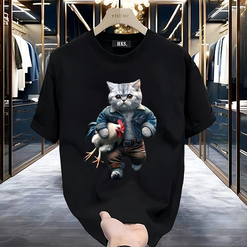 潮牌猫咪印花情侣短袖